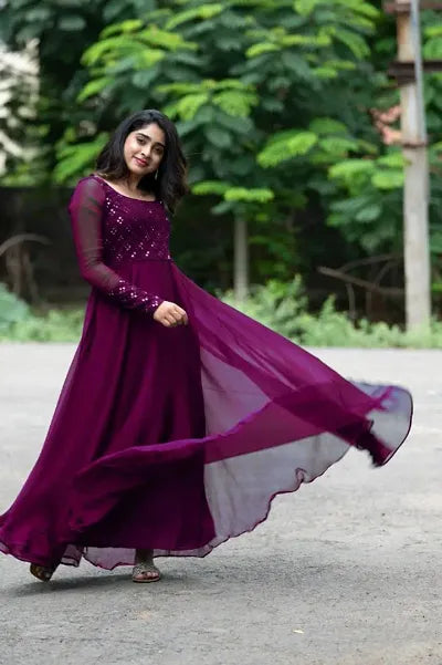 Bollywood Style Georgette Ethnic Gowns (B_MAROON)