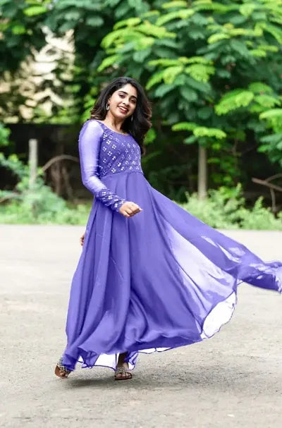 Bollywood Style Georgette Ethnic Gowns (B_Purply_Blue)