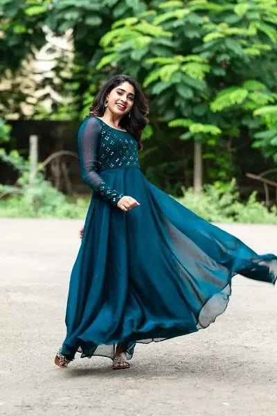 Bollywood Style Georgette Ethnic Gowns (B_BLUE)