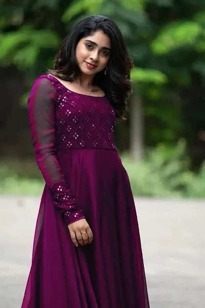 Bollywood Style Georgette Ethnic Gowns (B_MAROON)