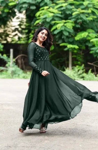 Bollywood Style Georgette Ethnic Gowns (B_GREEN)