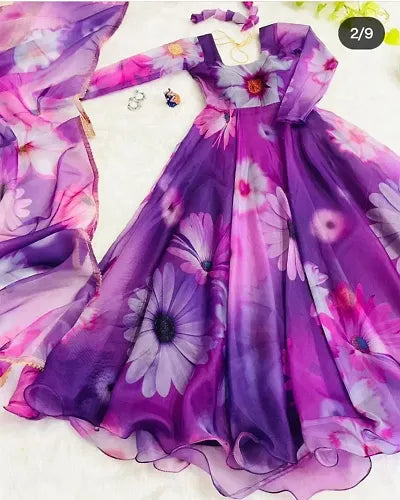 Multicoloured Tissue Digital Printed Gown For Women With Dupatta (Premium Quality)