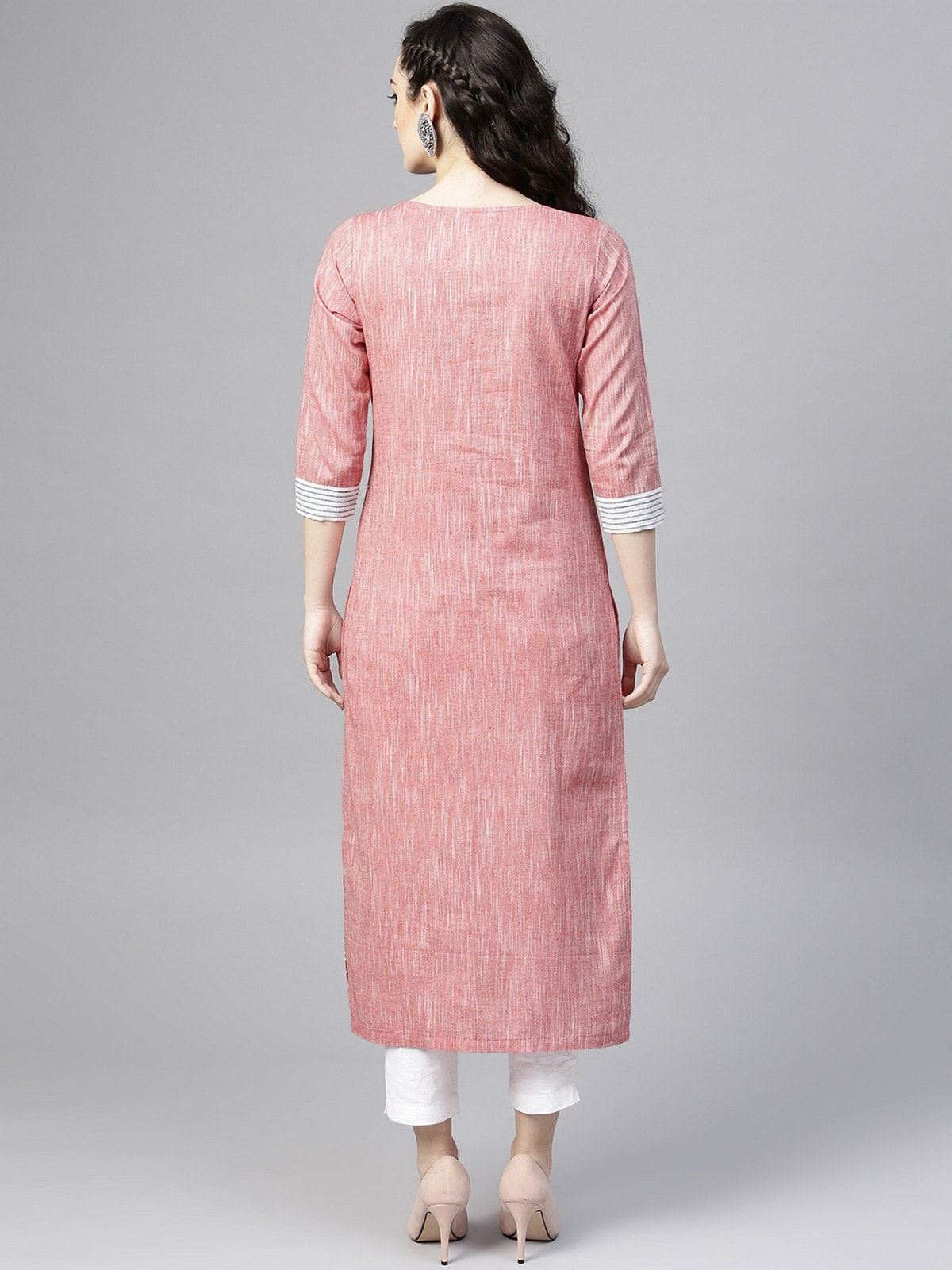 Pannkh Pink Madhubani Block Printed Chambray Kurta