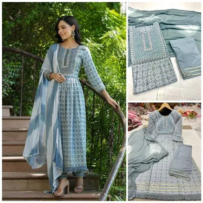 Stylish Rayon Kurtas For Women With Pant & Dupatta (KP-2)