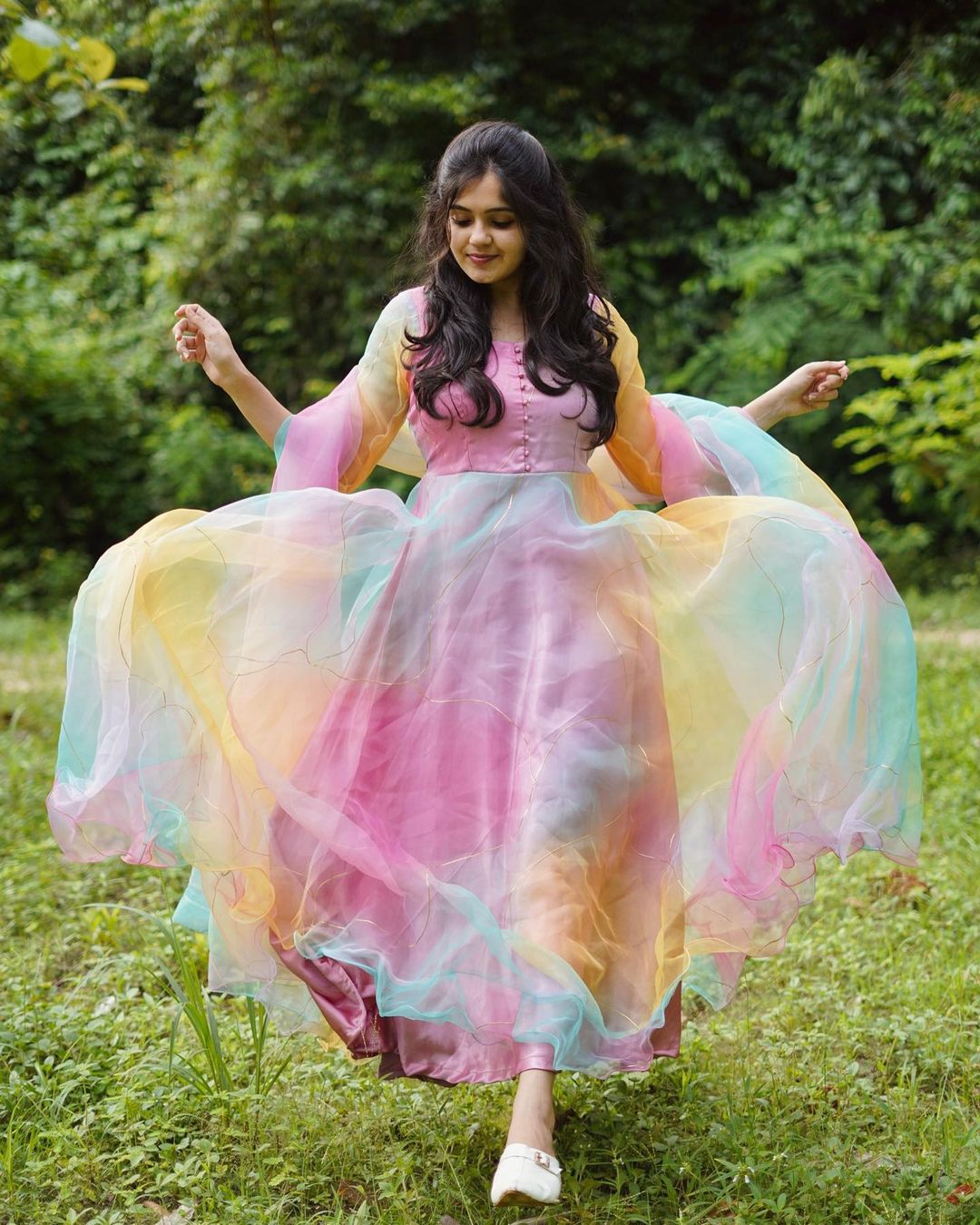 Multicoloured Tissue Digital Printed Gown For Women With Dupatta (Premium Quality III)