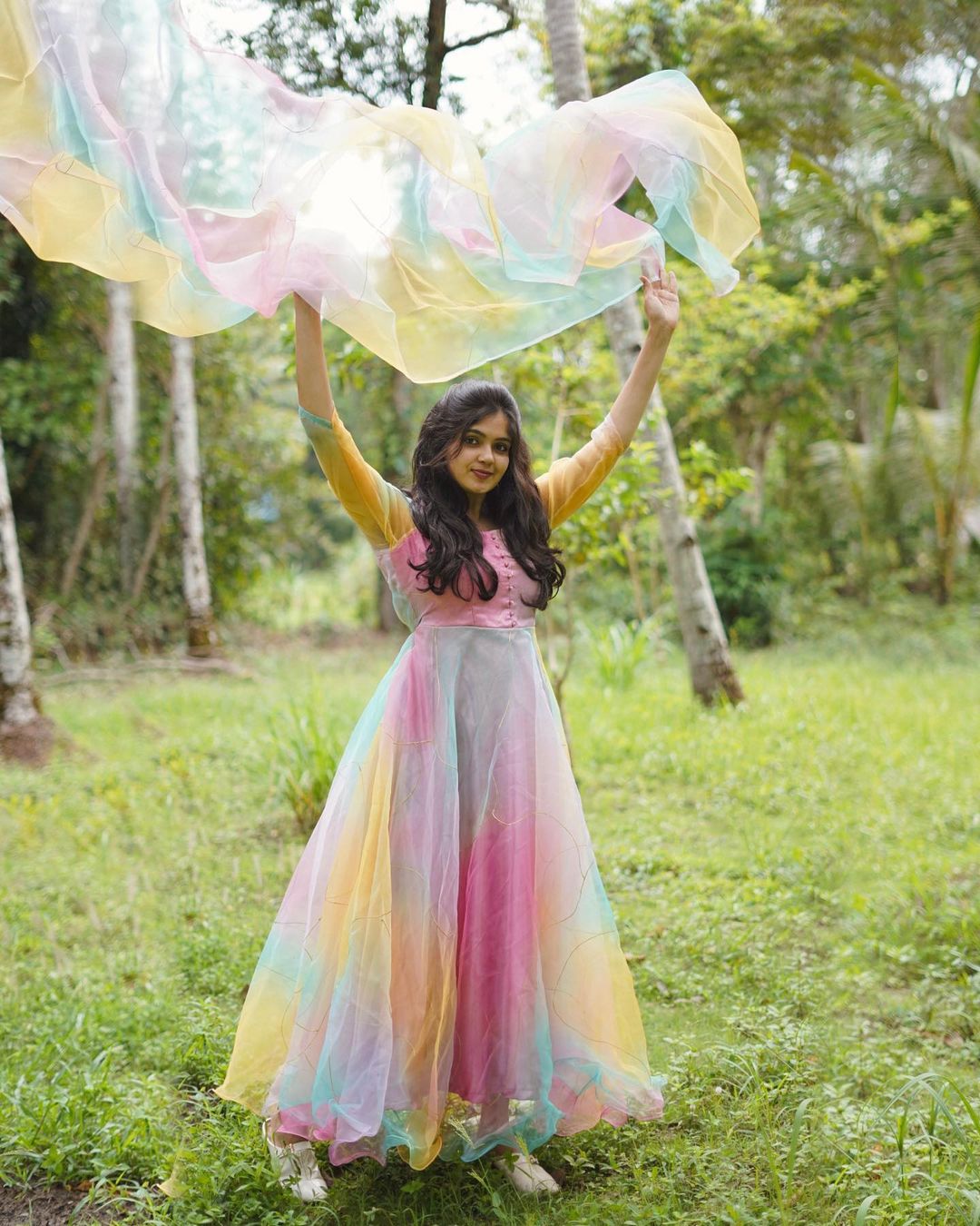 Multicoloured Tissue Digital Printed Gown For Women With Dupatta (Premium Quality III)
